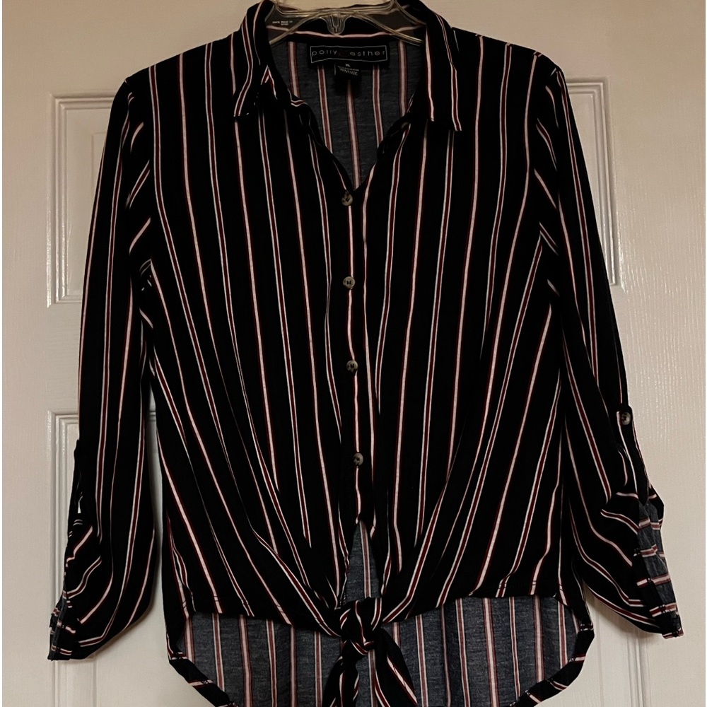 Navy Blue W/ Red & White Striped Blouse